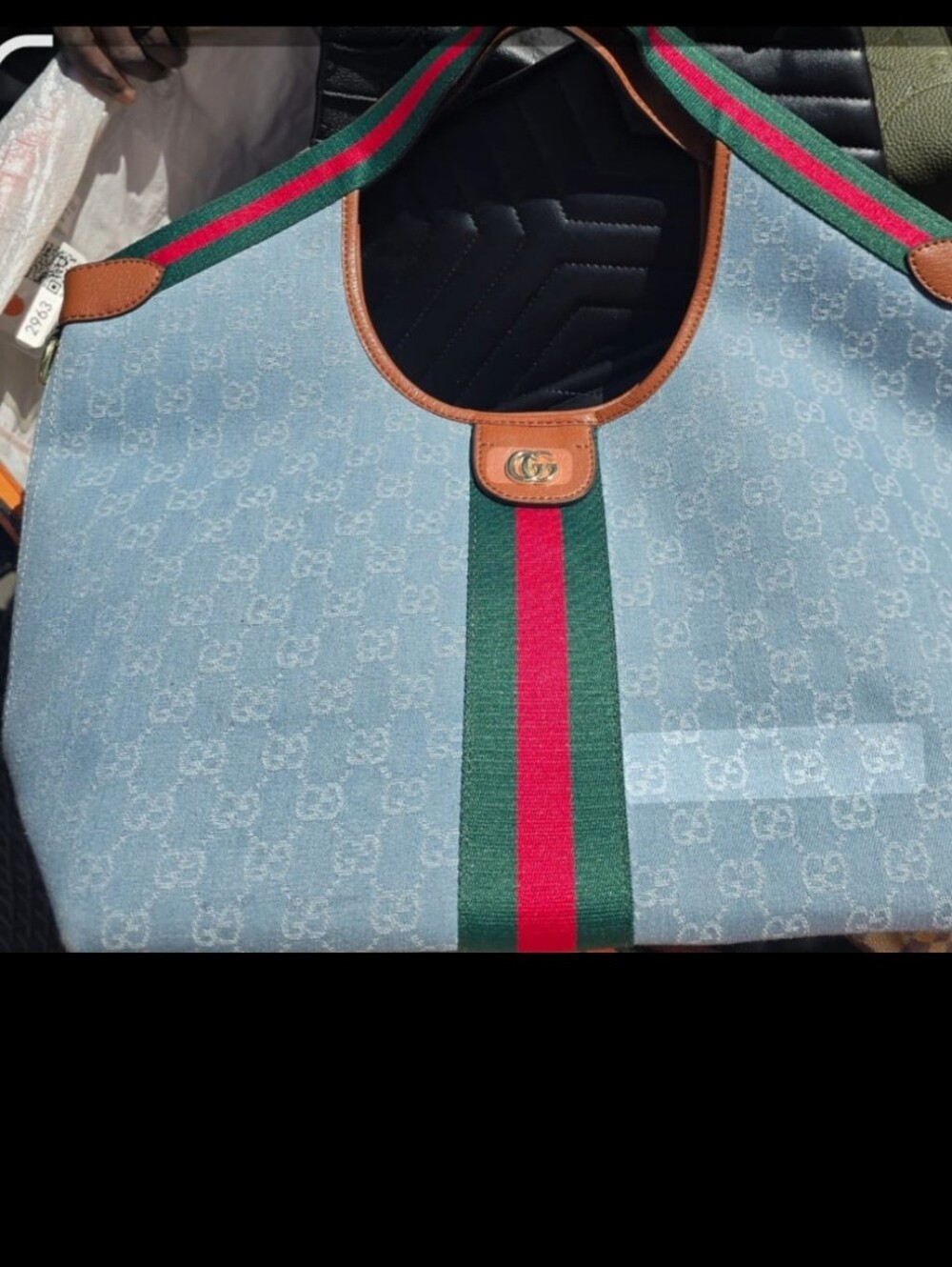 Cotton Denim Light Blue GiG Monogram Tote Green & Red Stripe Overnight Work Vert